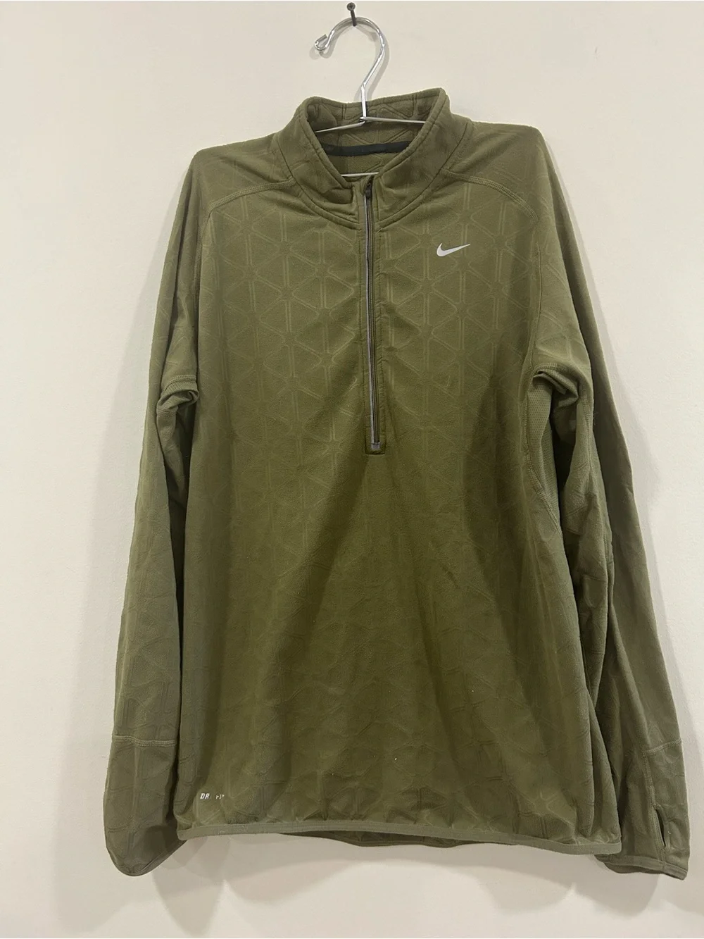 Nike Running Dri-FIT Men's XL Olive Green Geometric Fleece 1/4 Zip Pullover